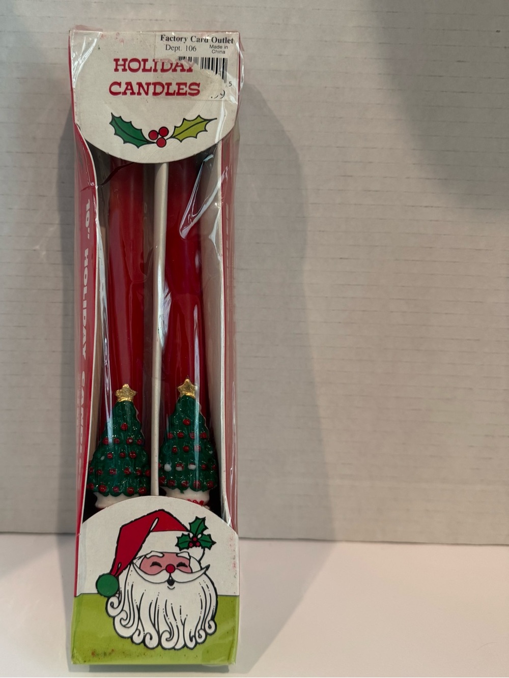 Vintage Christmas Sculptured Taper 10” Holiday Candles Christmas Tree Red/Green